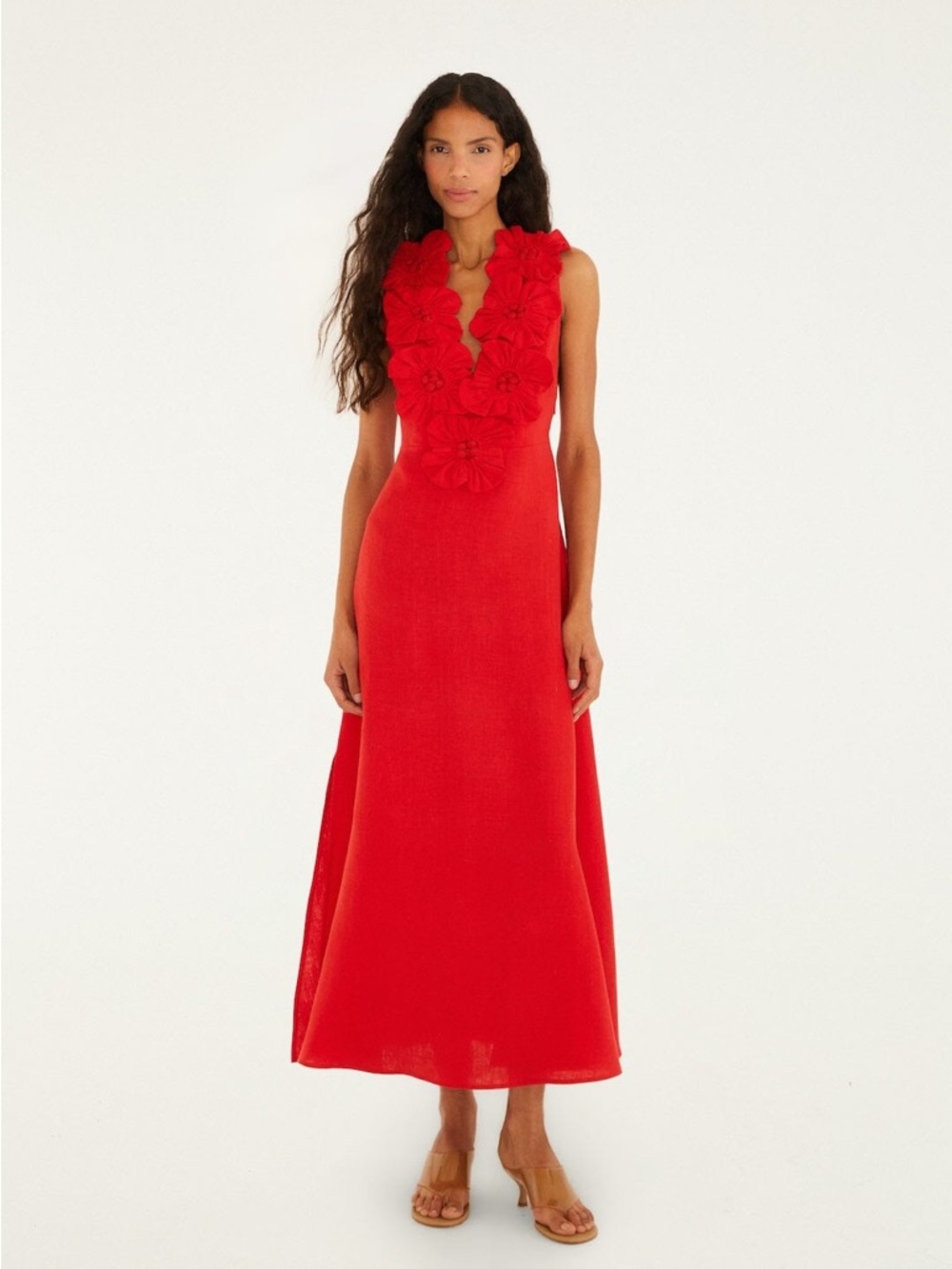 FARM Rio Bold Red Maxi Dress with Floral Neckline - Picture 3 of 15